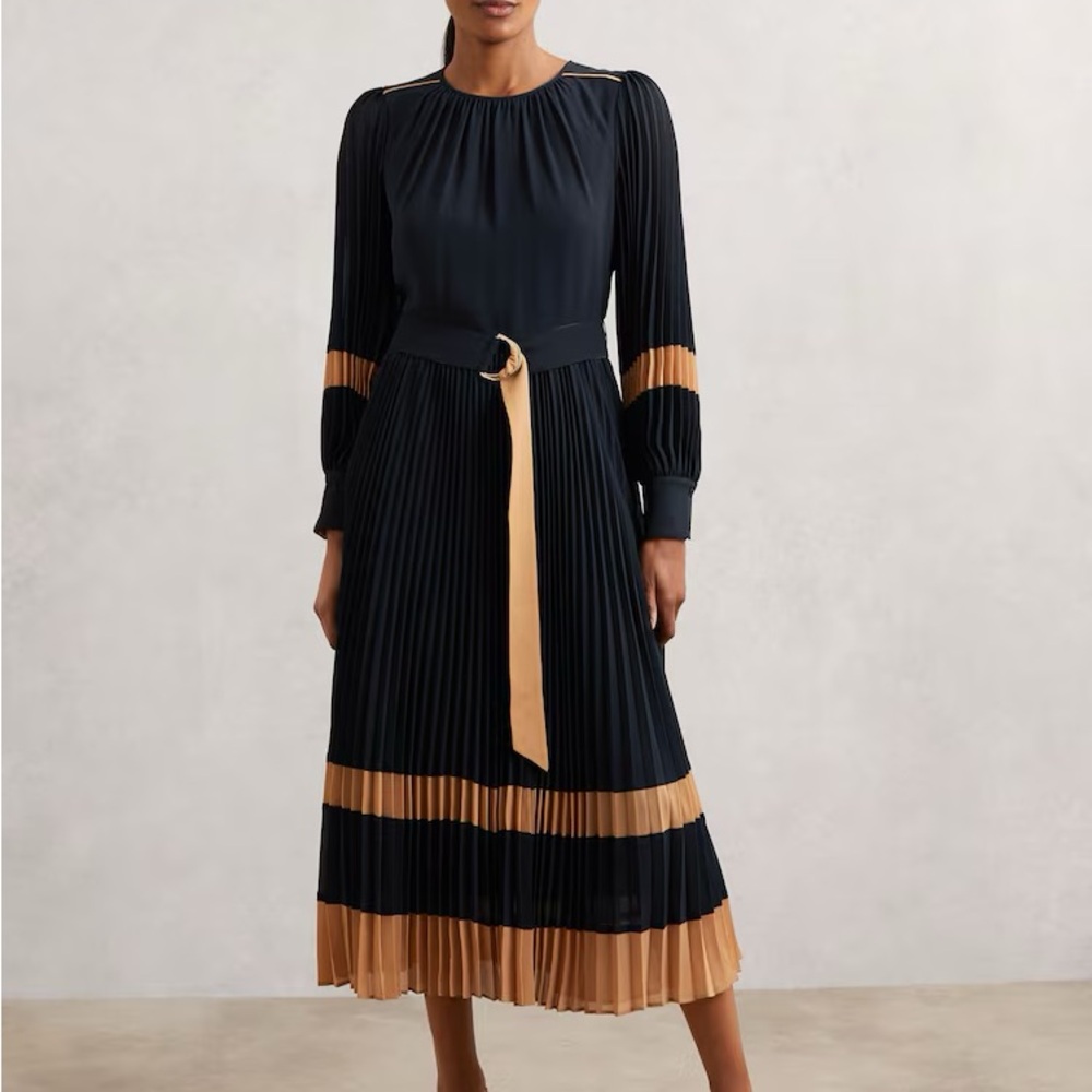 Reiss Black and Tan Long Sleeve Dress